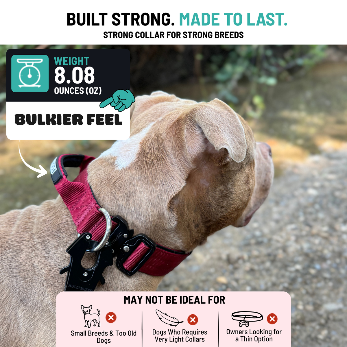 Heavy Duty Dog Collar with Handle - Red Maroon, Medium