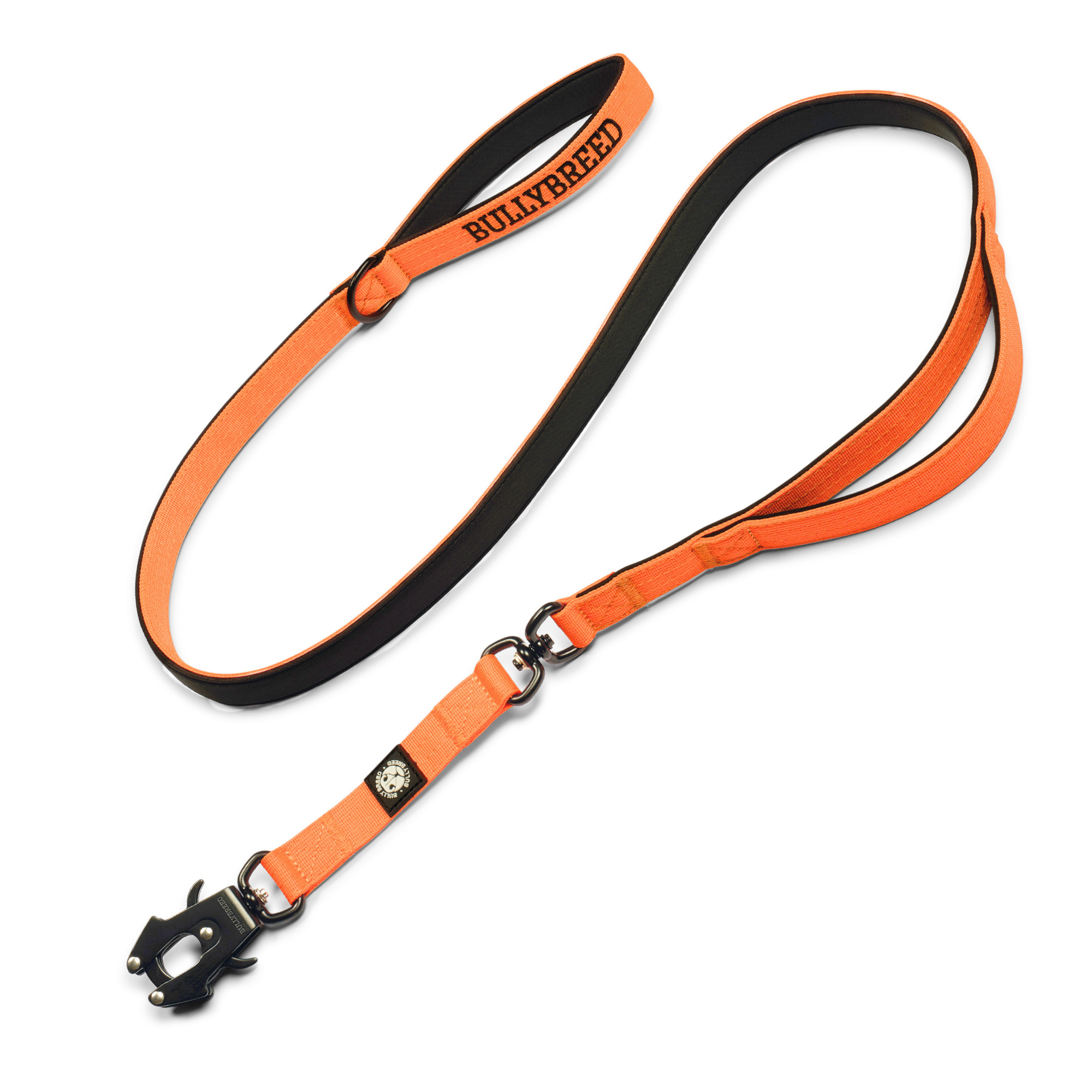 Orange dog leash with black handle 