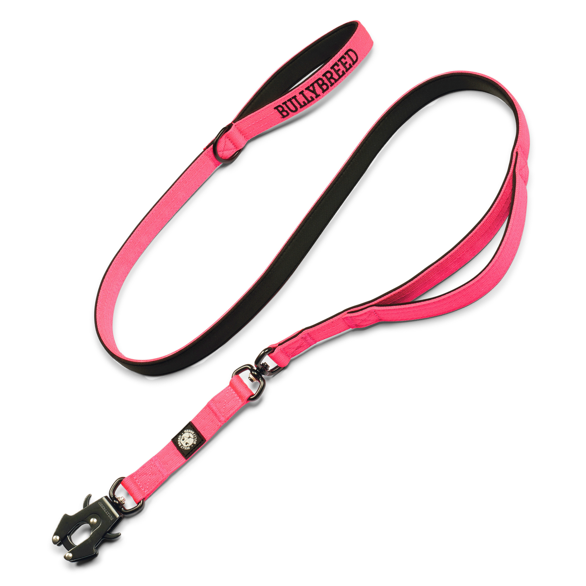 Pink dog leash with black handle 