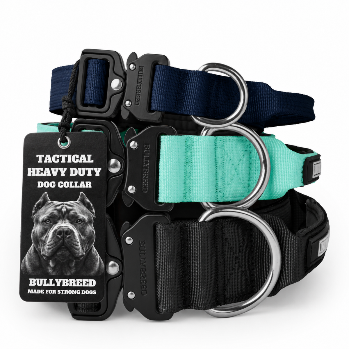 Heavy duty dog collar and double handle leash set