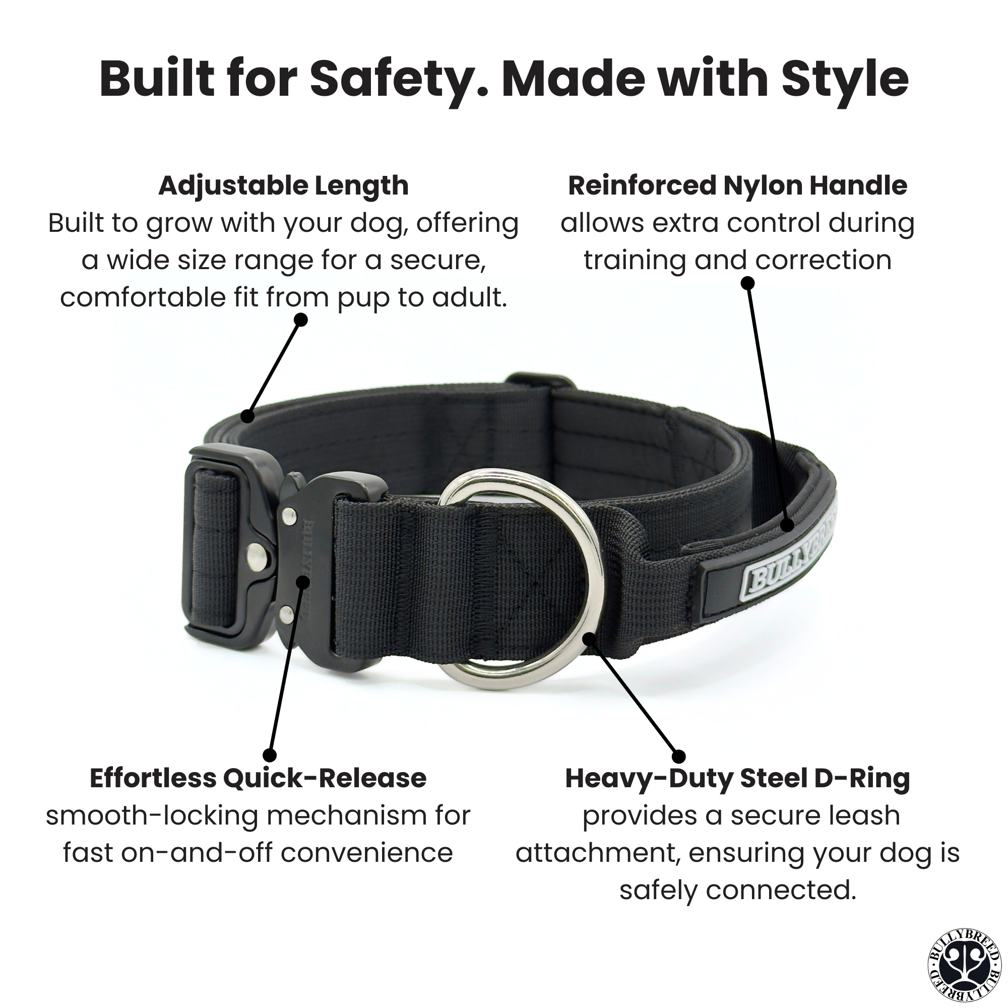 Tactical dog collar with handle for pitbulls