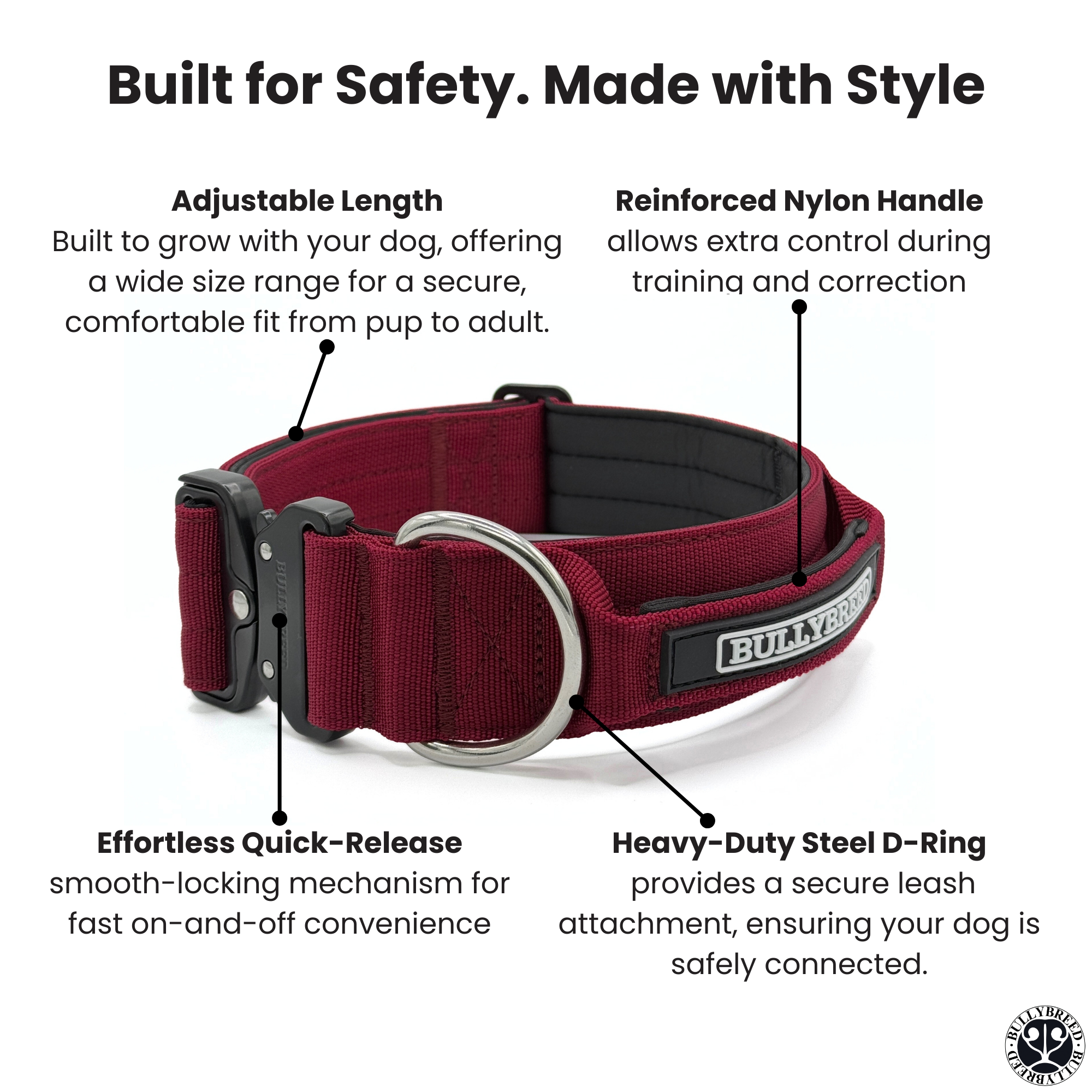 Tactical dog collar with handle for big dogs