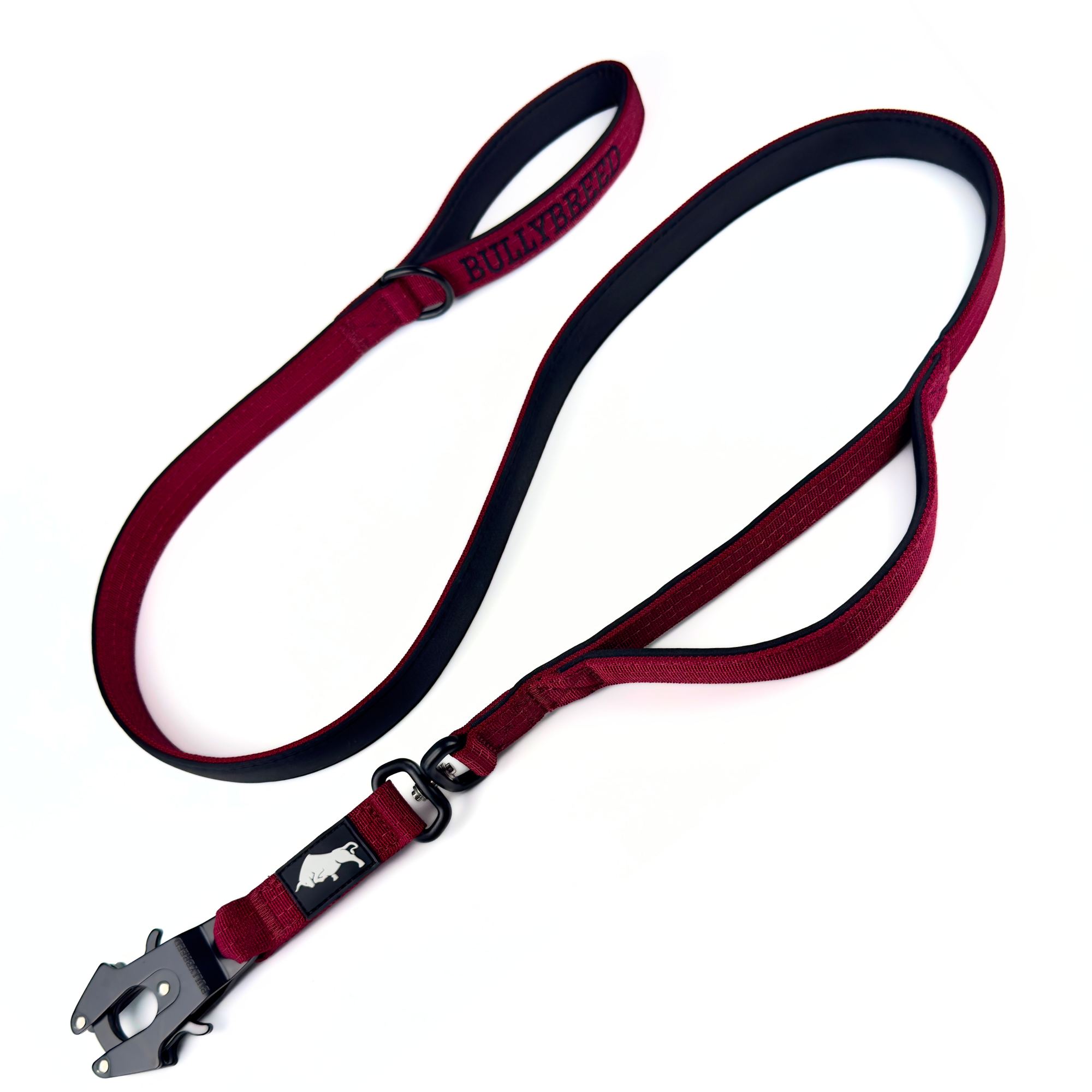 Red tactical dog leash with double handle